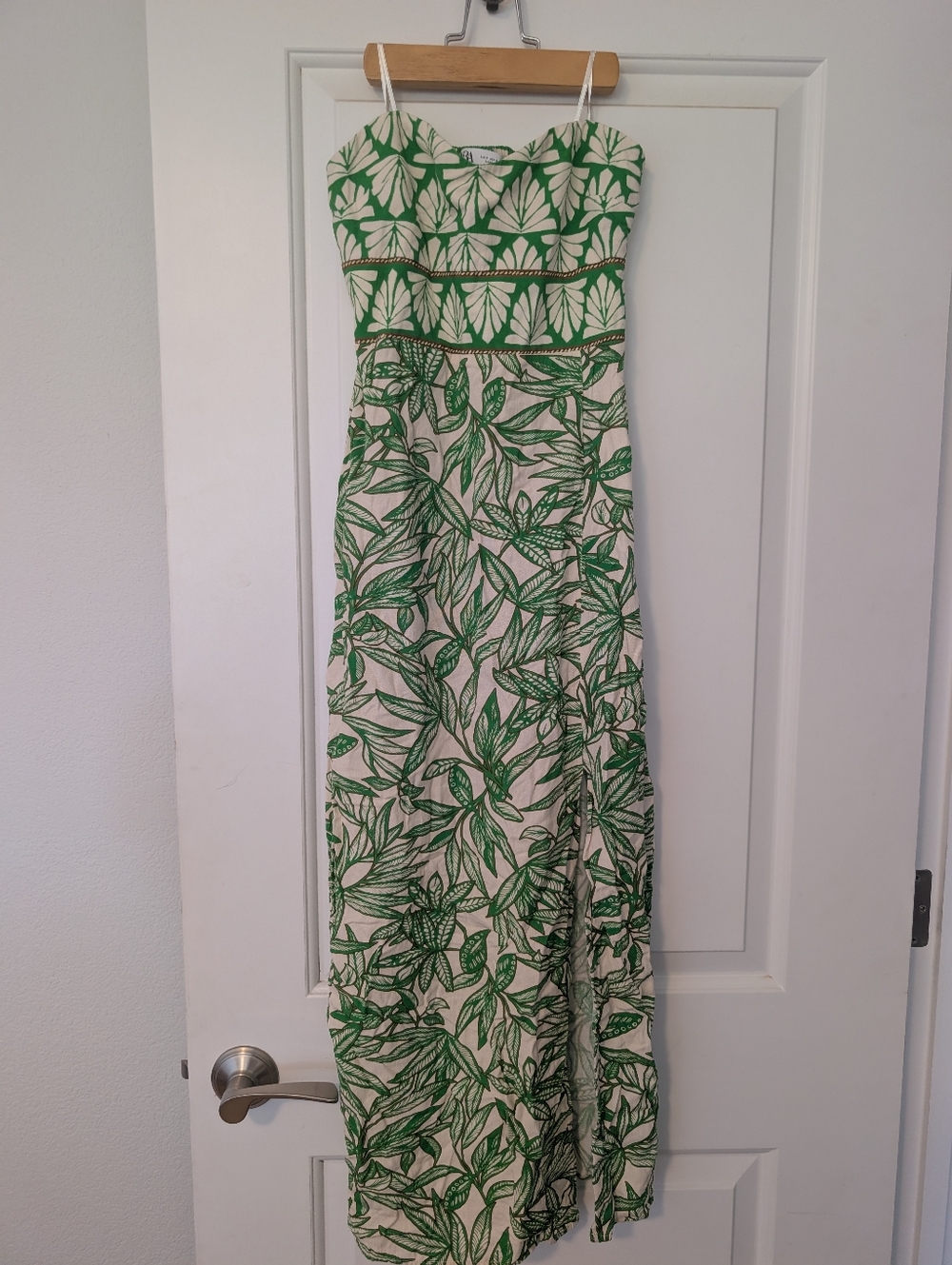 Zara Strapless Botanaical Linen Blend Print Dress